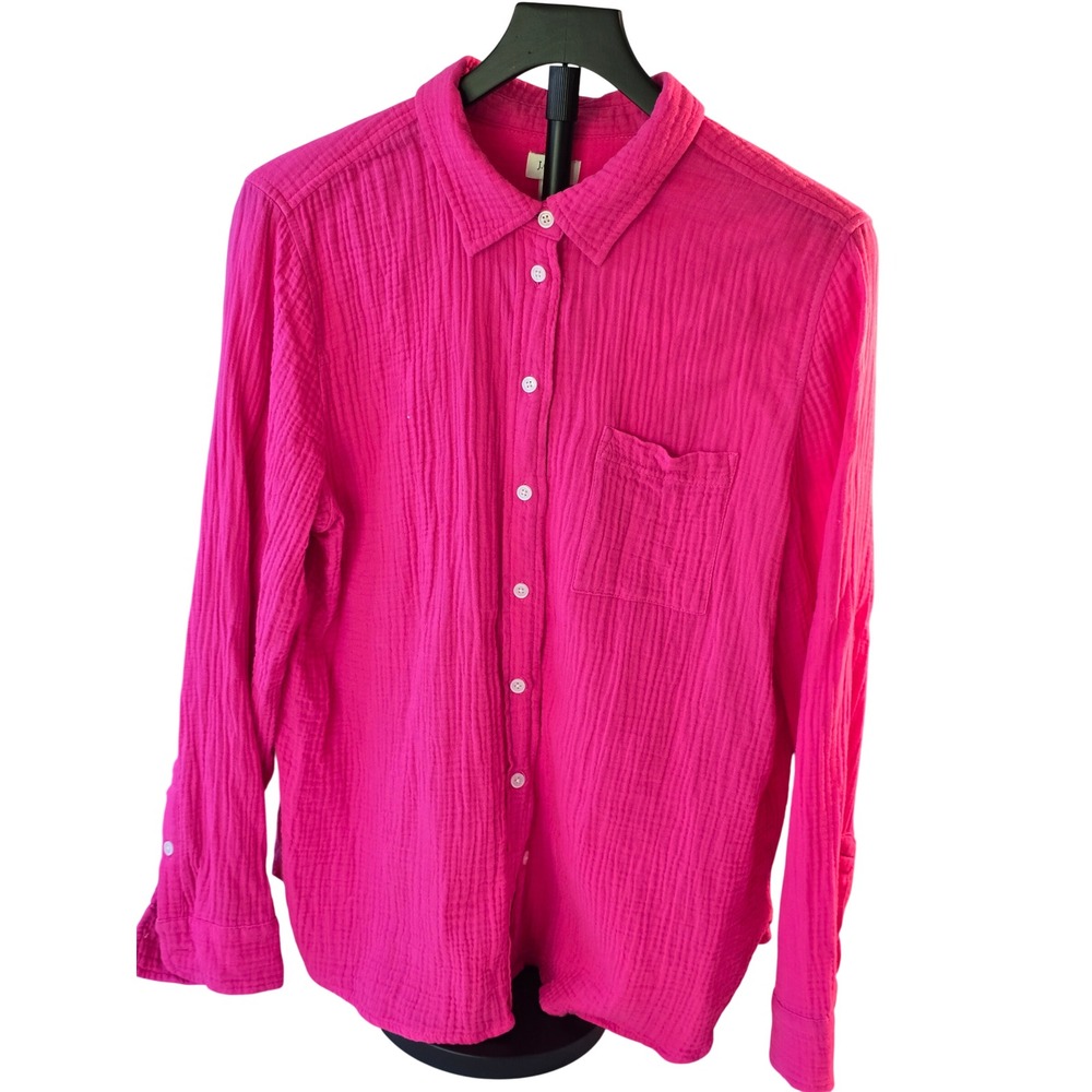 J.Crew Pink Double Gauze Cotton Button Down Shirt XL Long Sleeve Pocket Top